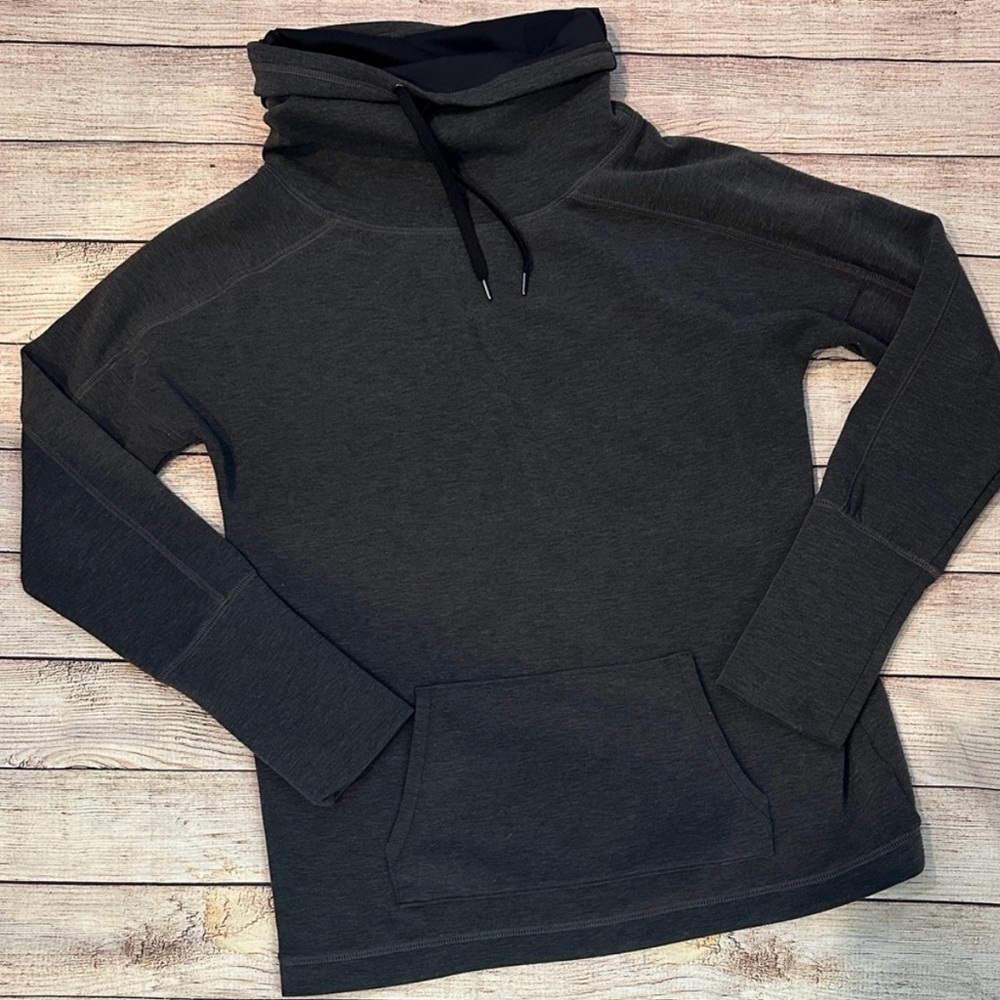 Dark Gray Funnel Neck Hoodie with Kangaroo Pocket Gap Fit